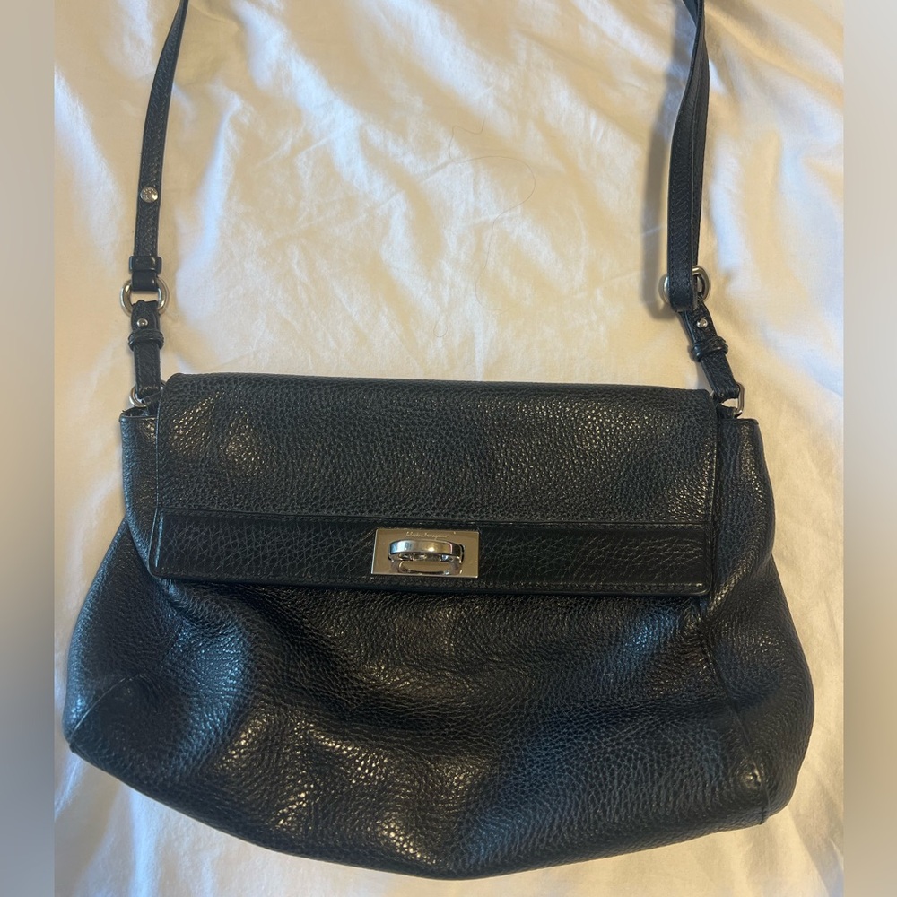 Vintage Salvatore Ferragamo pebbled Black Crossbody Bag